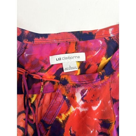 Liz Claiborne Large Top Colorful Semi-Sheer V Neck Flowy Tunic Blouse - Picture 3 of 10